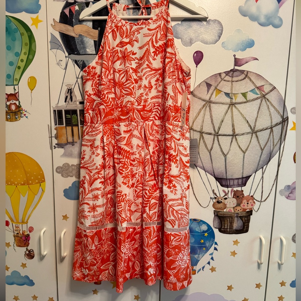 Anthropologie Red and White Floral Halter Midi Dress